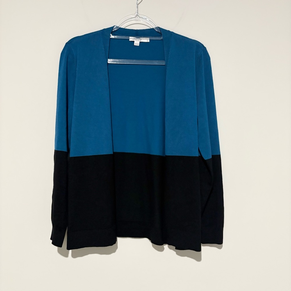 Chico’s Ella Colorblock Long Sleeve Cardigan black blue size 1 medium